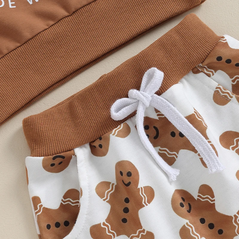 Christmas Toddler Outfit Set with Cute Letter Print Sweatshirt and Gingerbread Man Pattern Pants for Baby Boys and Girls