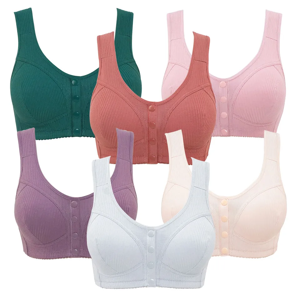 Women Elegant Cotton Ribbed Front Buckle Bra Vest Style with No Underwire Underwear Perfect for Plus Sizes and Daily Comfortable