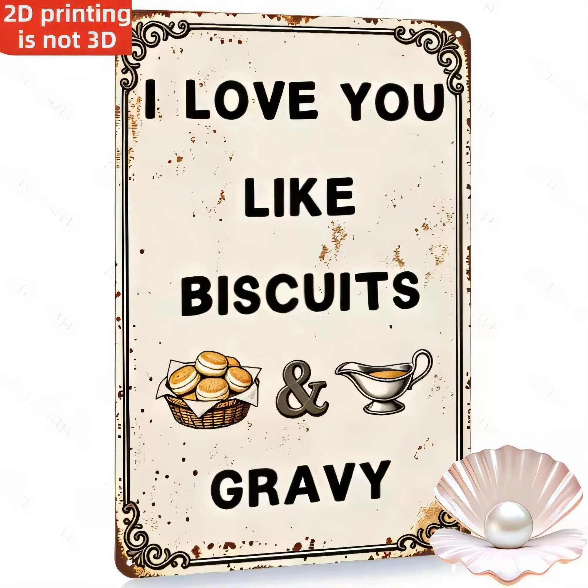 Tin Sign Wall Decor I Love You Like Biscuits & Gravy Funny Retro Kitchen Metal Sign   Vintage Farmhouse Poster Artwork for Bar P