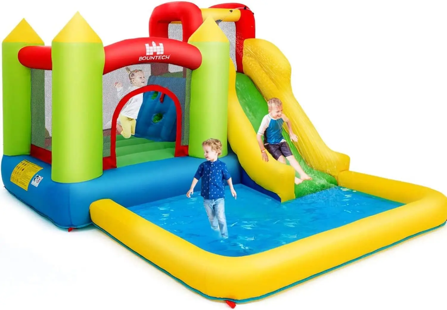 

Inflatable Water Slide, Water Bounce House Combo for Kids Outdoor Fun with Large Jumping Area, Climbing Wall, Splash Poo