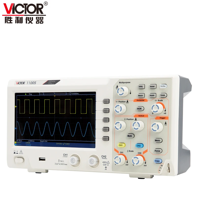 VICTOR 1100S 7 Inch TFT LCD Screen 2CH+1CH Channels 100MHz Analog Oscilloscope Digital Oscilloscope Desktop Oscillograph