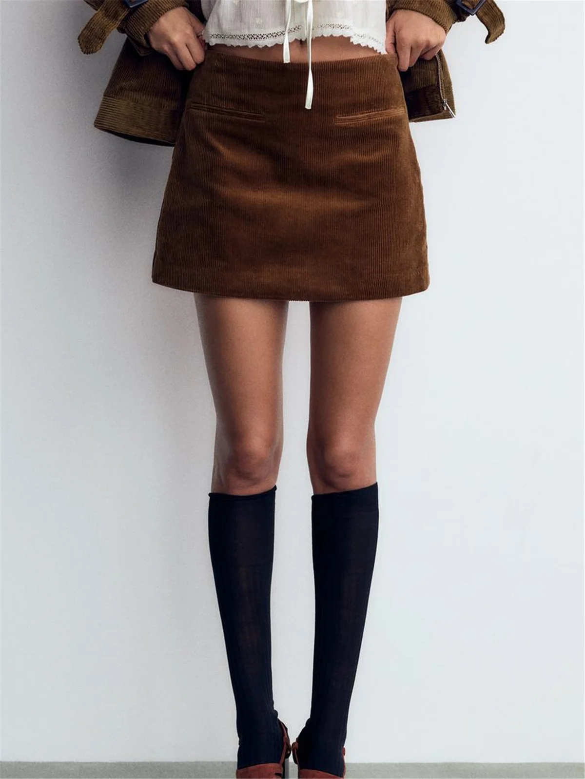 Summer Mini Skirts Vintage Luxury Clothes High Waist Skirts For Women Mirco Corduroy Skirt Pencil Skirts Preppy Style Brown