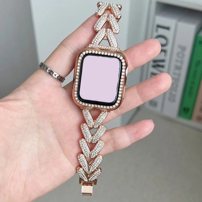 Luxury Glitter Diamonds Metal Bracelet Strap For Apple Watch Series 45mm 9 8 5 4 SE Ultra 2 Women Wristband For iWatch 40/44mm