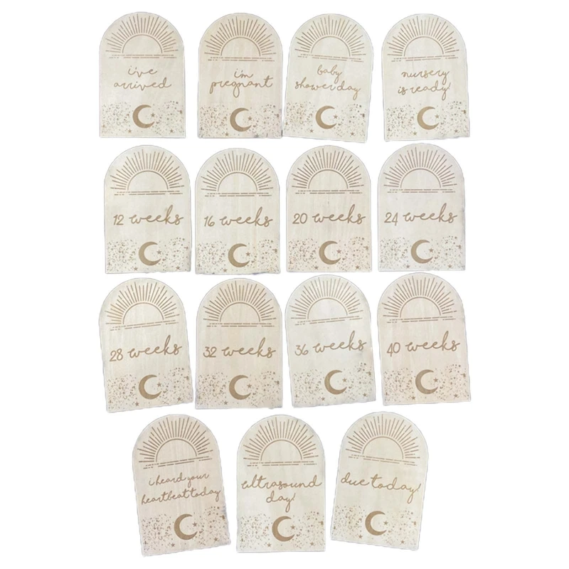 

15 Pcs/Set Baby Wooden Milestone Cards for Sun Pregnancy Memorial Card Photography Monthly Recording Birth Anniversary 40JC