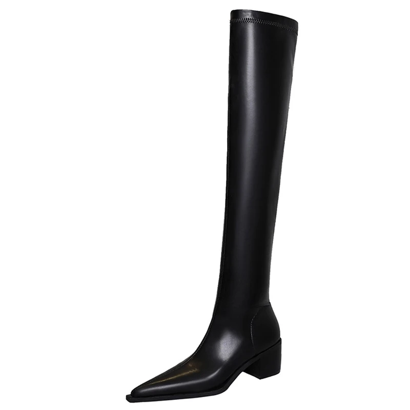 BIGTREE New Leather Boots Sexy Over The Knee Boots Thick Heel Long Boots Women Shoes Pointed Toe High Boots Autumn Winter Shoes