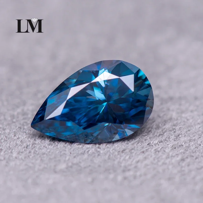 Moissanite Stone Pear Cut Sapphire Blue Colour Lab Created Heat Diamond Jewelry Making Materials Comes With GRA Certificate