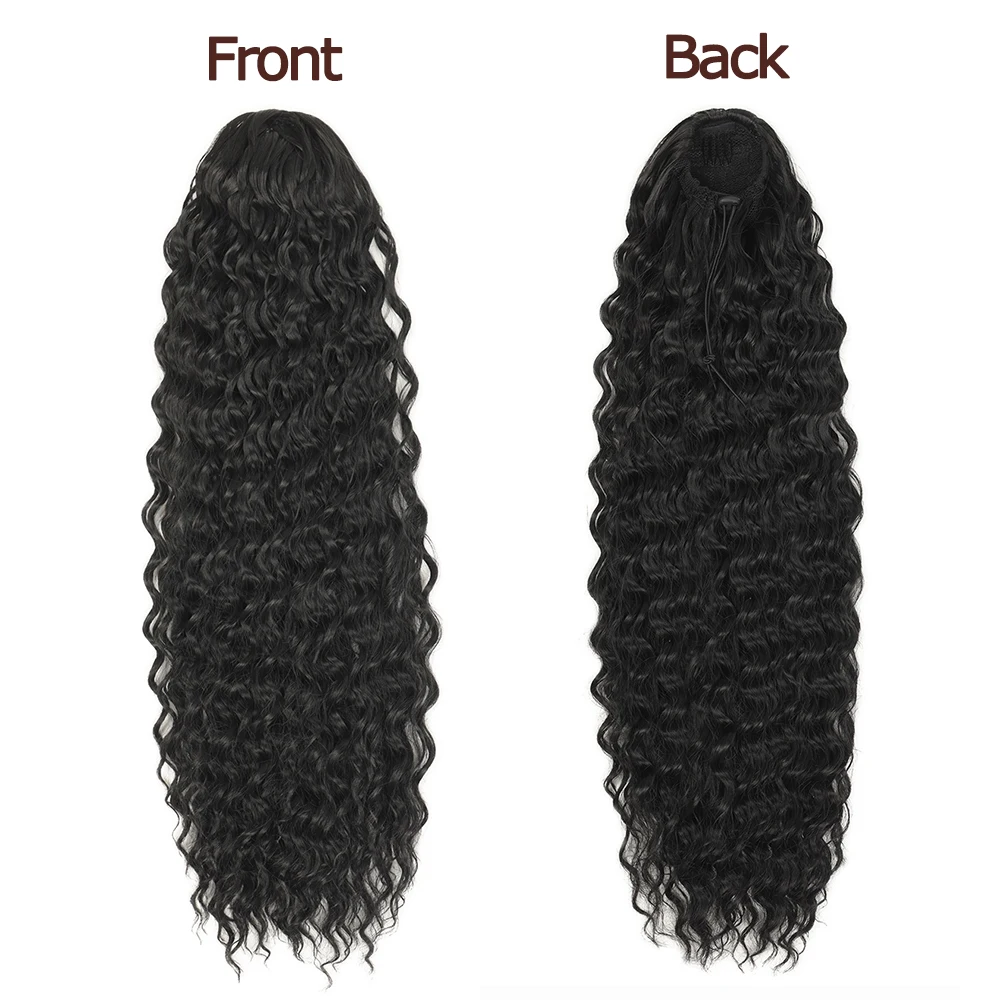 24 Zoll verworrener lockiger Pferdeschwanz, weiche synthetische Haarverlängerung, Kordelzug, Pferdeschwanz-Haarteile, schwarzer Clip-in-Pferdeschwanz für Frauen – Detail 8