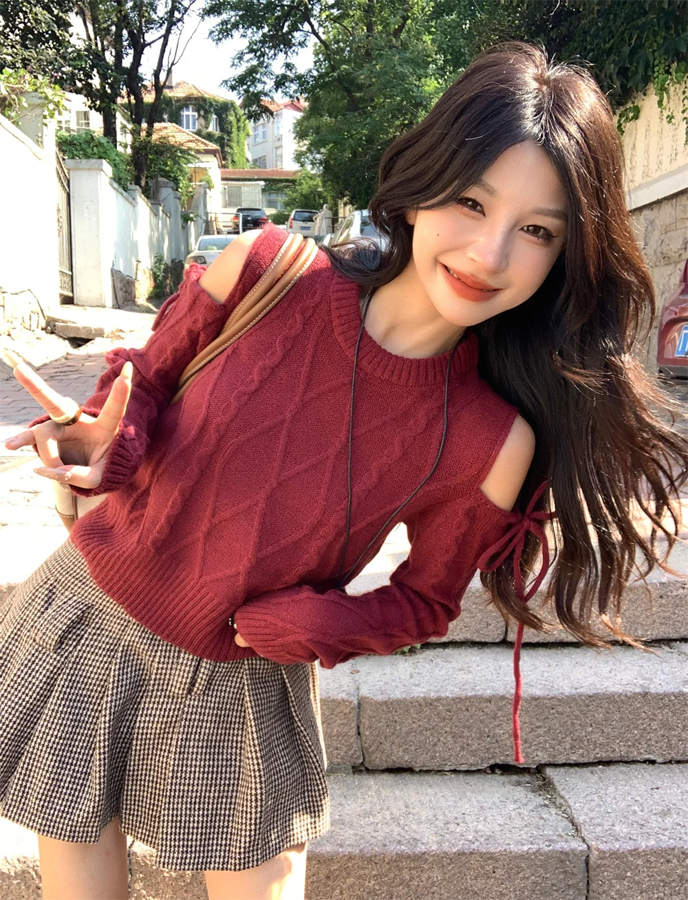 

Красный вязаный жилет GothLite: винтажный свитер с кукольным воротником, корейский академический стиль