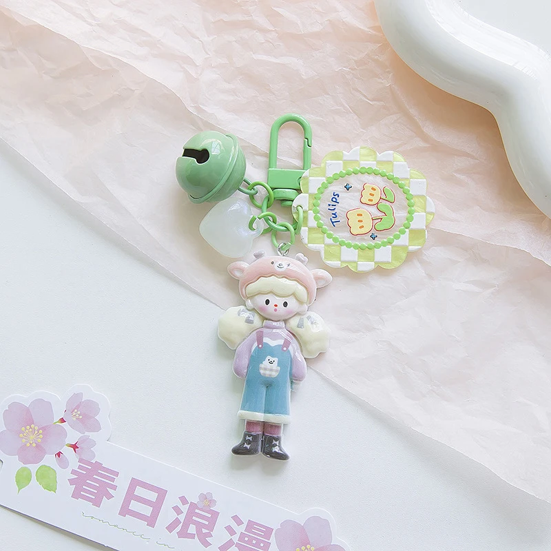 Popcorn Girl Pendant Keychain Ins Style Phone Chain Resin Bag Charms Decoration Color Cartoon Cute Keyring Car Key Accessories