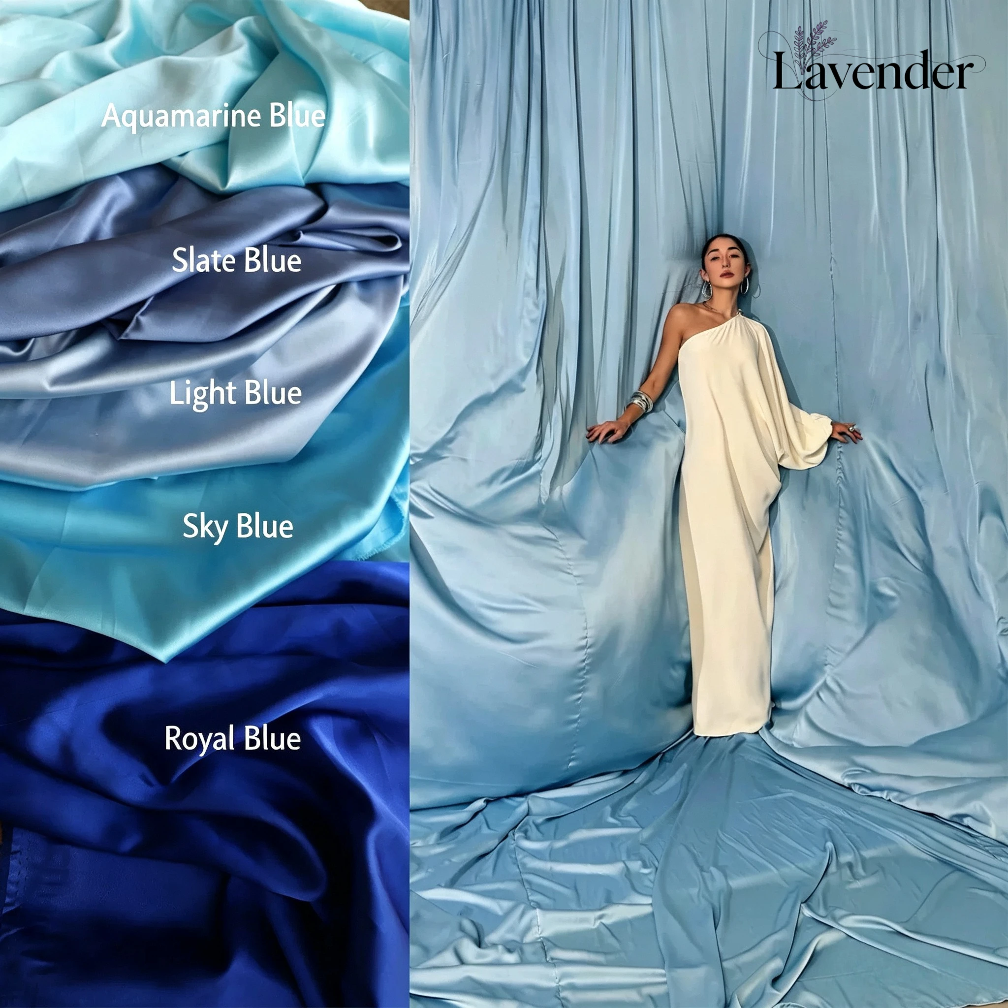 Blue Pearlescent Satin Fabric Glossy Silky Drape Cloth Luxurious Shiny Backdrop Fabric for Wedding Decor  Photography Background