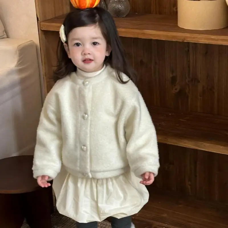 

2025 Winter New Children Long Sleeve Warm Coat Solid Girls Casual Cardigan Plus Velvet Thick Baby Warm Jacket Toddler Clothes