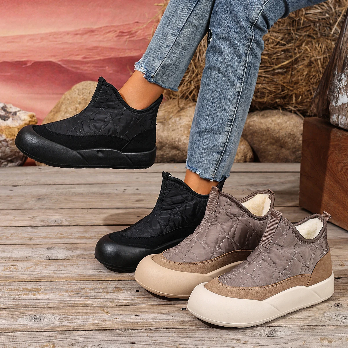 أحذية نسائية قطنية لشتاء 2025 موضة غير رسمية متعددة الاستخدامات دافئة مقاومة للانزلاق ونعل مقاوم للاهتراء شحن مجاني