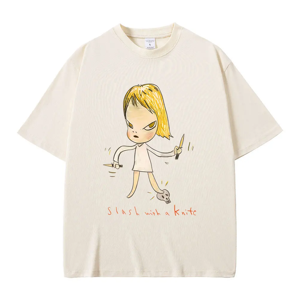 

Yoshitomo Nara Slash with A Knite T-shirt Men Women Casual Soft Cotton T Shirts Male Funny Tshirt Unsiex Vintage Oversized Tops