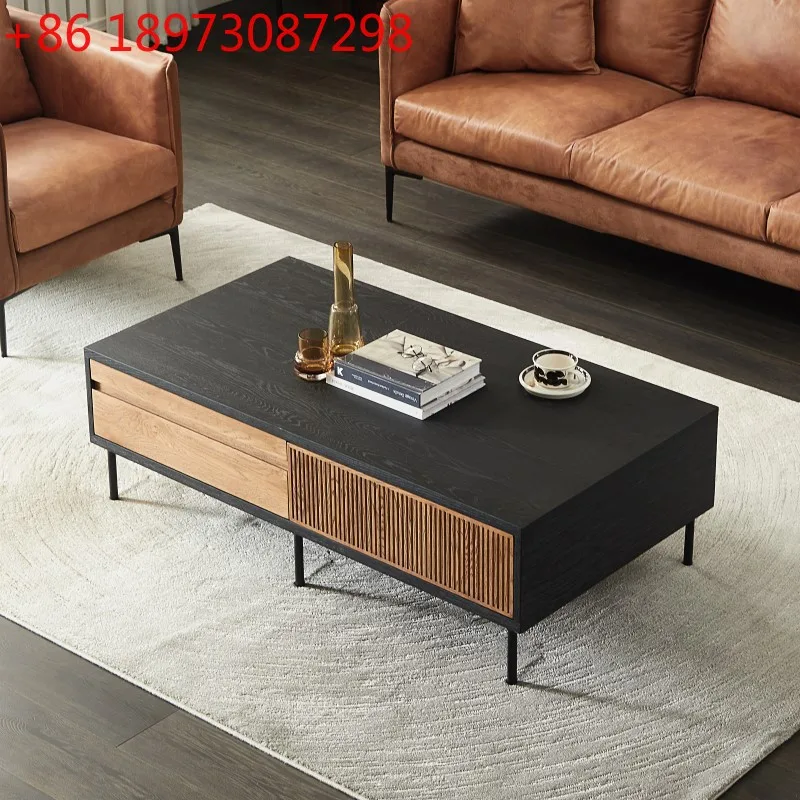 

Nordic fashion retro style solid wood coffee table wabi tea table B & B living room storage drawer