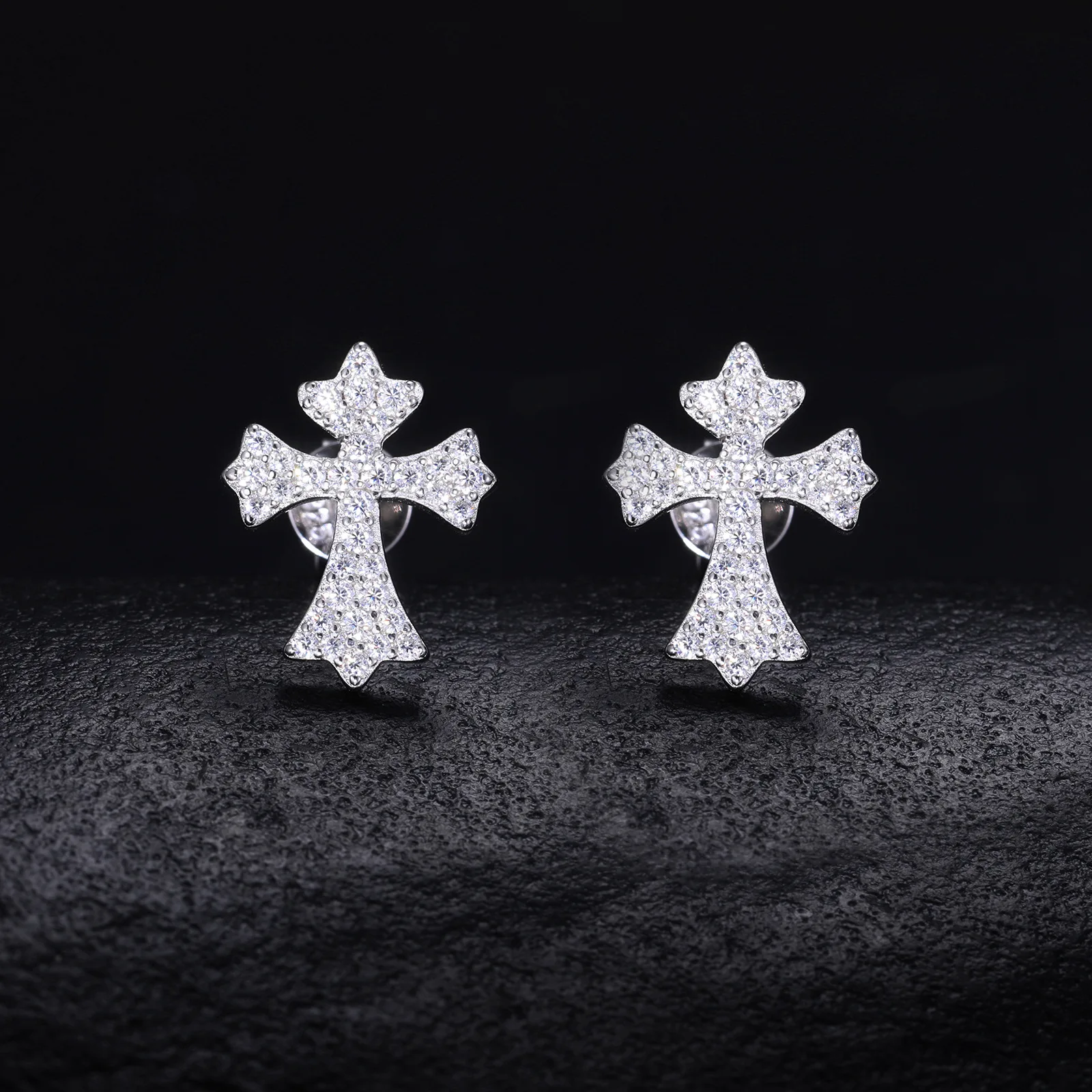 

Men's Hip Hop Cross Earrings S925 Rhodium Plated D-Color Moissanite Suitable for parties and dinners