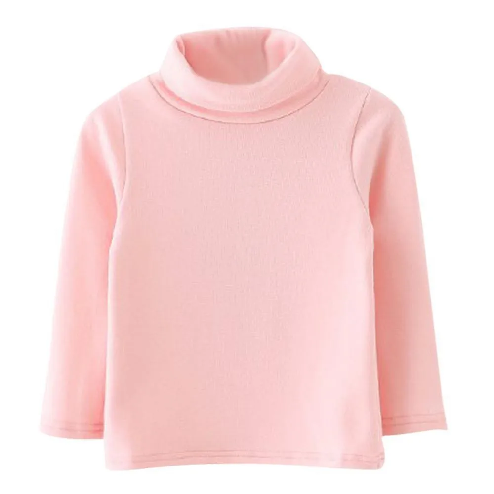 Winter Baby Girls T shirt Long-sleeved Turtleneck Thicken Cotton Solid Bottoming Shirt Cotton Children\'s Casual T-shirt 9-48M