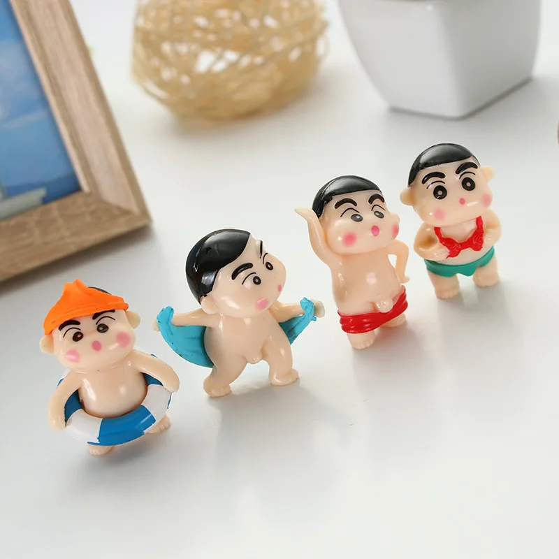 4pcs/set Anime Q Version Crayon Shin-chan Take A Shower Swimwear PVC Figure Toys Kids Toys Gifts Car DIY Keychain Pendant 4cm