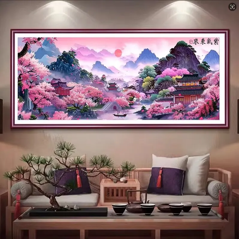 

Алмазная вышивка ручной работы 5D: Полностью заполненная алмазами вышивка крестом, декоративное искусство для гостиной, китайский пейзаж