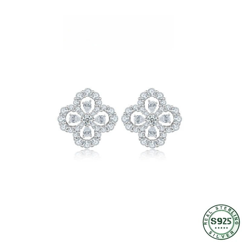 Hot selling Clover Ear Nails S100% 925 Silver Ear Nails Water Droplet Zircon Ear Nails Ins Style Niche Design Wedding Jewelry