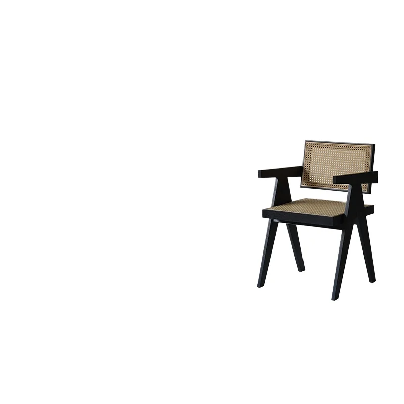 

Retro solid wood dining chair, home backrest rattan chair