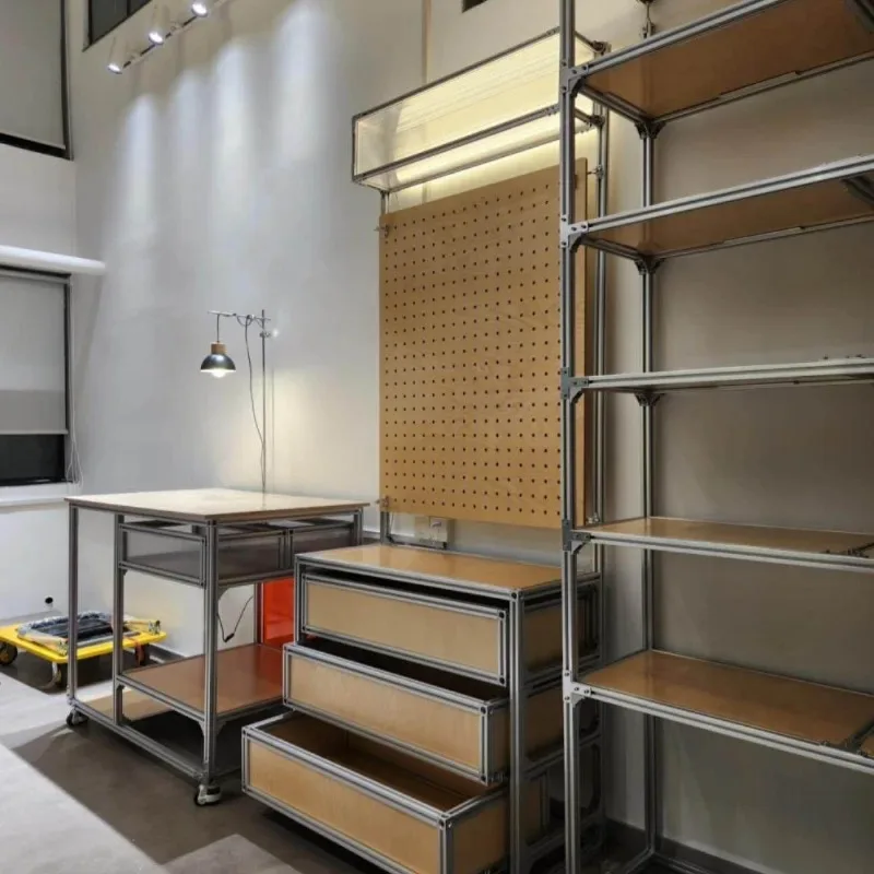 

Ocean board, floor-to-ceiling multi-layer storage locker, hole board luminous display rack against the wall, shelf