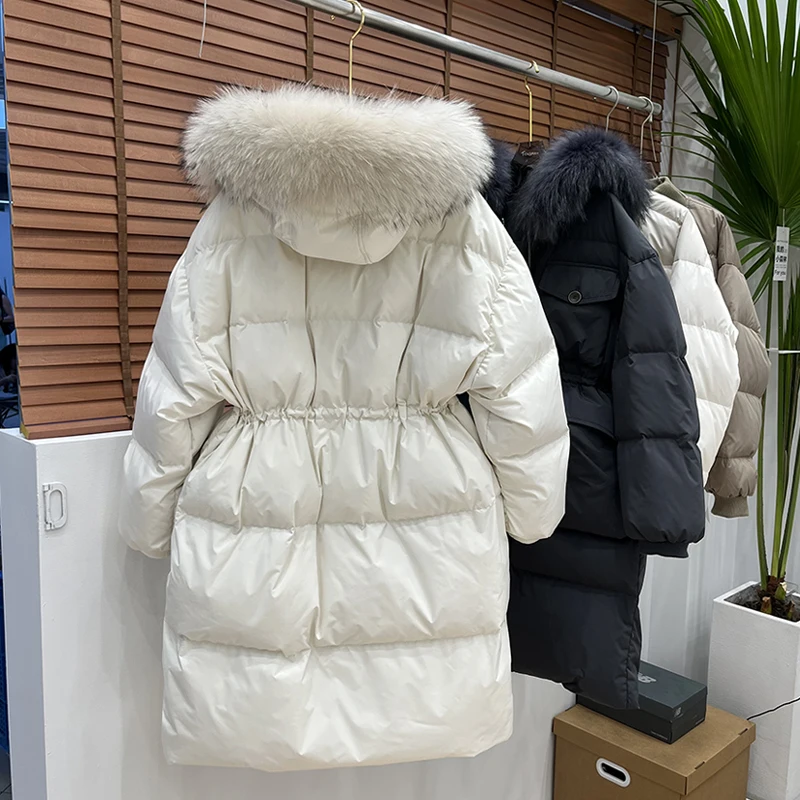 2023 Winter Real Fur Collar Hooded Duck Down Coat Female Rain Feather Parkas Waterproof Winter Women\'s Long Puffer Warm Jacket