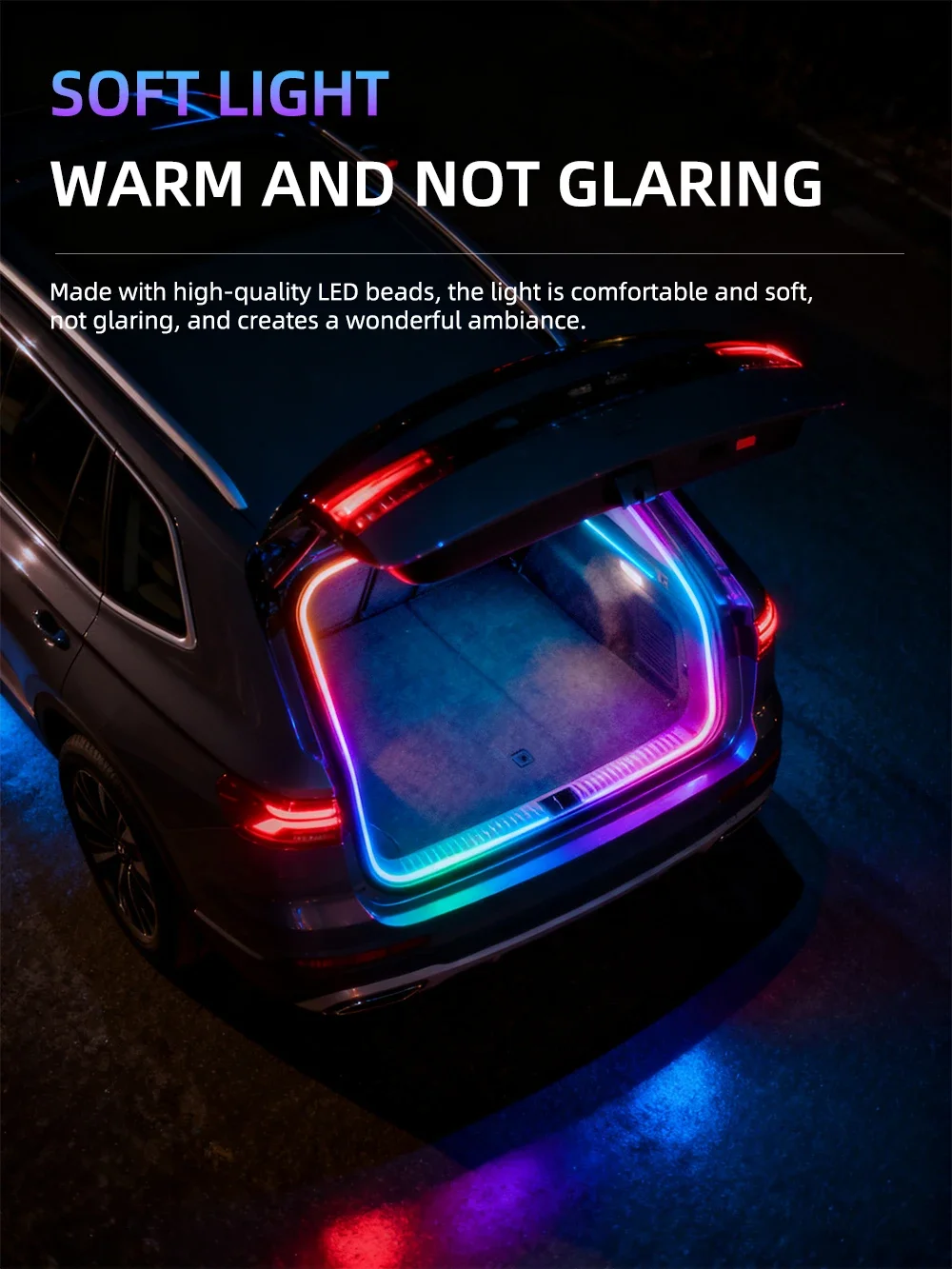 Dynamische Fließende Kofferraum-Lichtleiste für SUV 400cm Flexibler Mehrfarbiger RGB-Neon-Ambientebeleuchtung 12V App-Steuerung Umgebungslicht – Detail 3