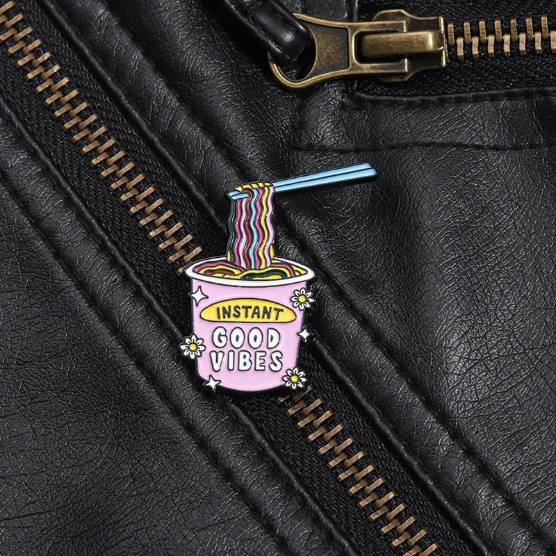 Creative Colorful Cartoon Instant Noodle Enamel Pins Brooch Good Vibes Lapel Pins Badge On Backpack Clothing Accessory Ornament