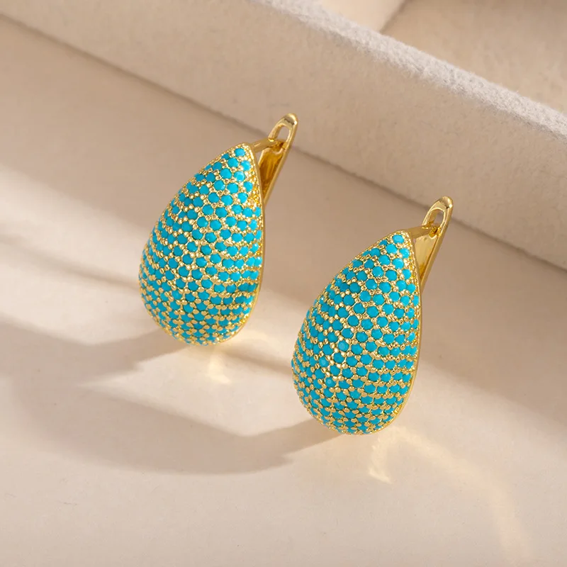 Blaue Türkis-Stein-Kollektion Ohrstecker für Damen Schmuckkollektion Geschenke – Detail 4