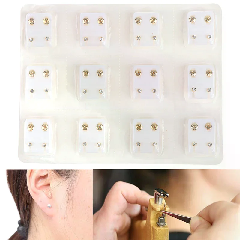 12 Pairs Earrings Piercing Tool Ear Stud Surgical Steel Earrings Jewelry