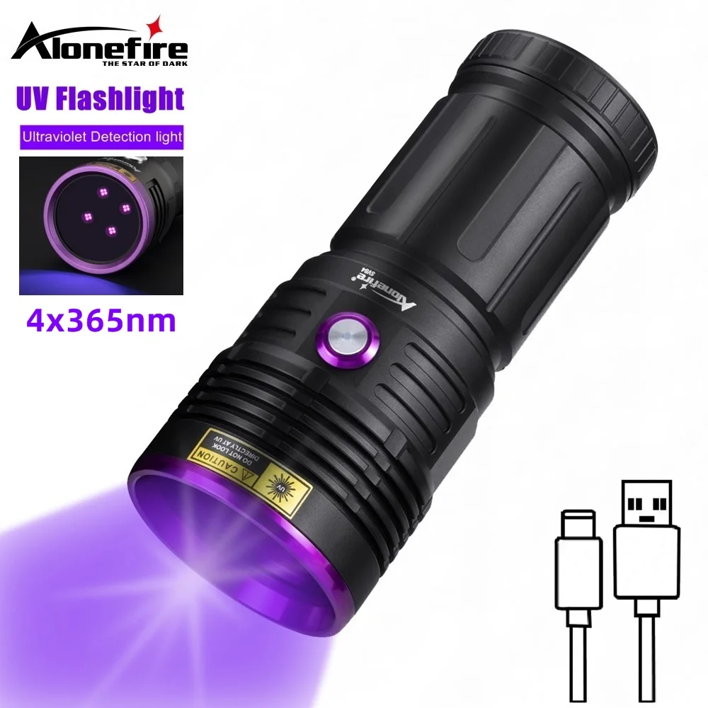 80W 365nm UV High Power Ultraviolet Flashlight USB Rechargeable Black Light Torch Curing Money Ore Scorpion Fluorescent Detector