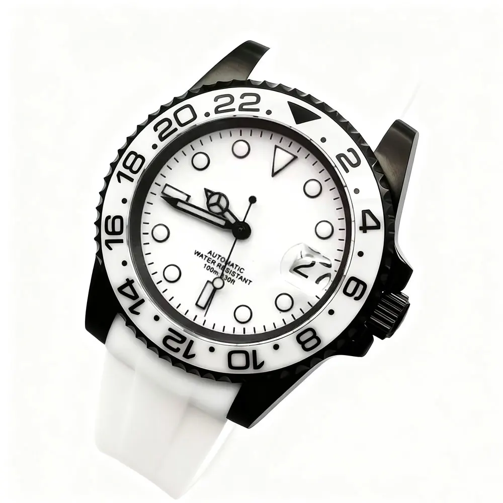 Custom logo NH35 Watch For man Diving 100m Luxury 40mm Automatic Mechanical Watches Sapphire PVD Black Case Rubber strap