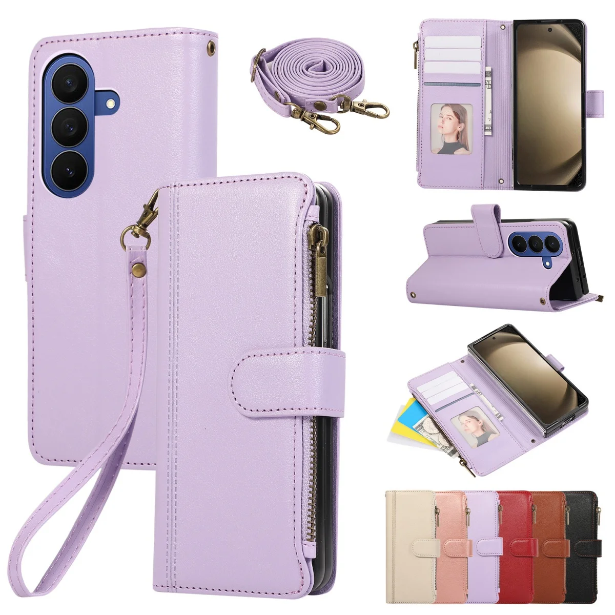 Crossbody Wrist Strap Flip Cards Solt Wallet Leather Phone Case for Samsung Galaxy Z Fold 8 Ultra 7 6 5 4 3 5G Protective Cover