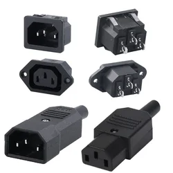 IEC320 10A 250V Rewirable Power Connector Black Male Female Docking Plug Connector Rewireable C13 C14 Plug 3 Pin AC Socket Base