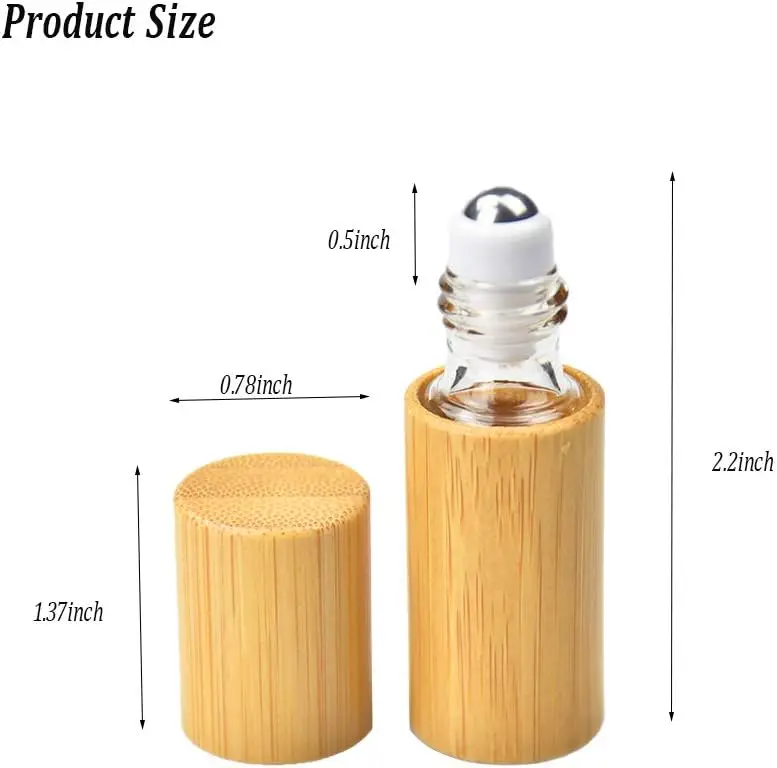 12Pcs 5ml Bamboo Roll on Bottles Portable Massage Oil Bottle with Stainless Steel Roller Ball Eco-friendly Travel Perfume Bottle