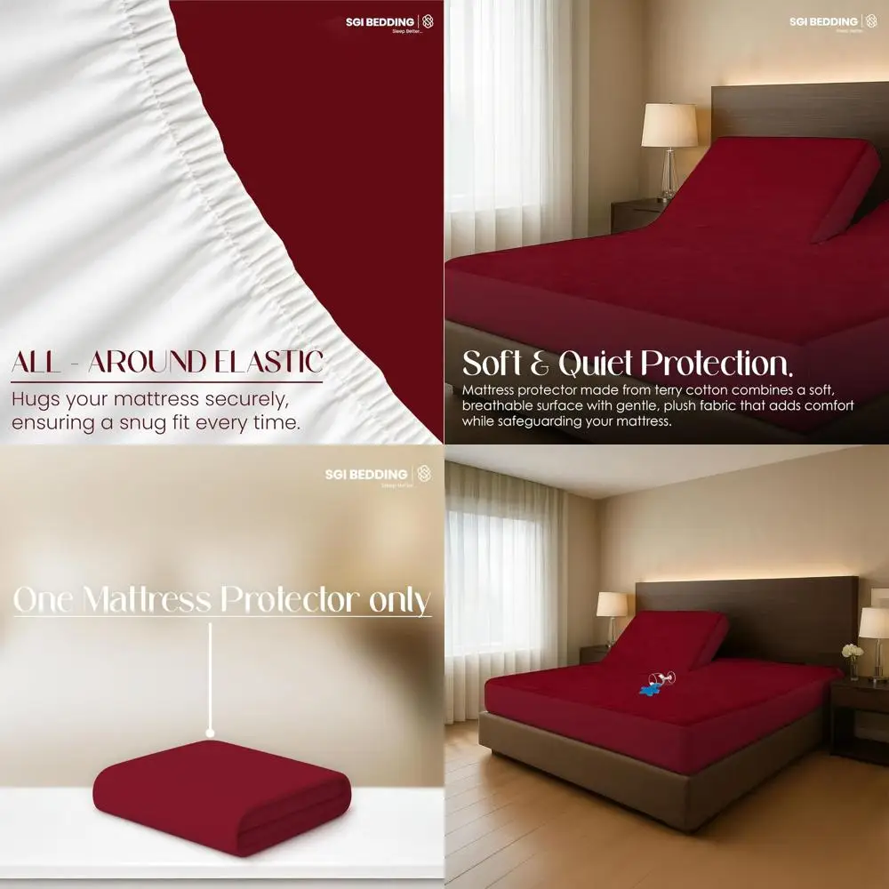 

Breathable Waterproof King Mattress Protector Pad, 78x80, 32 Top, 18 Deep Pocket, Noiseless for Adjustable Beds, Burgundy
