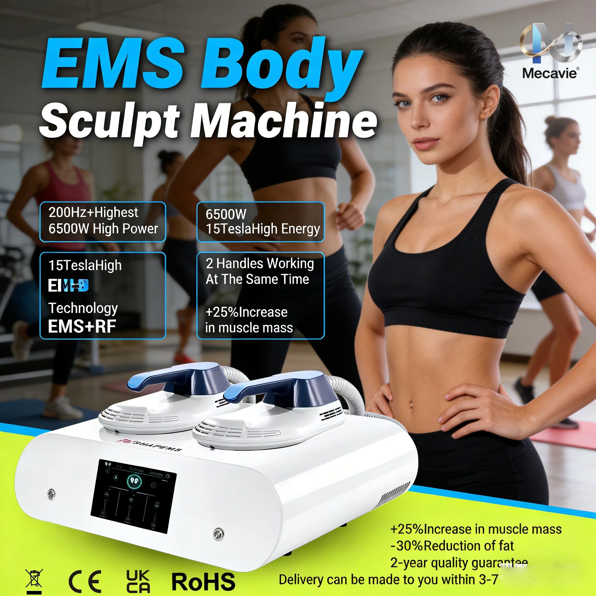 

Портативный RF-аппарат для коррекции фигуры Mecavie EmsNova 6000W: Стимулятор мышц и сжигатель жира для домашнего использования. Обновленное косметологическое оборудование для похудения.