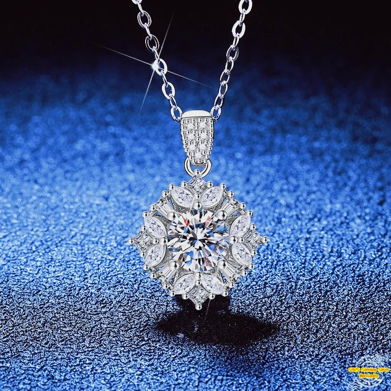 

1,0 карат муассанит S925 серебряный ожерелье кулон для женщин покрытие платиновая снежинка Ожерелье ювелирные изделия подарок на день Святого Валентина