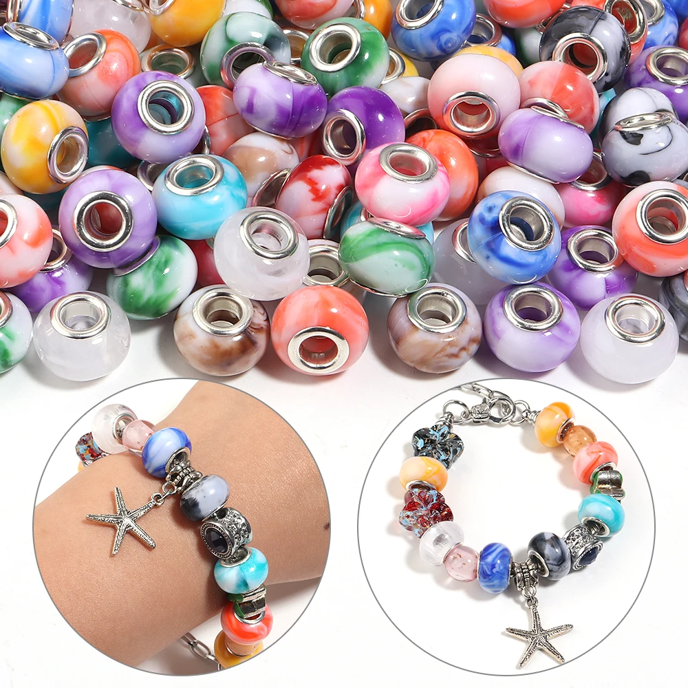20 Stück/Set 9x14mm Zweifarbige Großloch-Harzperlen Anhänger Lose Zwischenperlen für Schmuckherstellung Zubehör DIY Halskette Armband – Detail 2