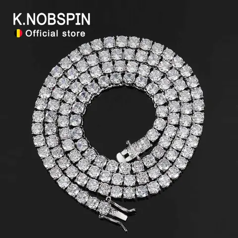 KNOBSPIN 925 스털링 실버 더블 잠금 모이사나이트 테니스 목걸이, D VVS1 다이아몬드, GRA 인증서, 넥 체인, 고급 주얼리