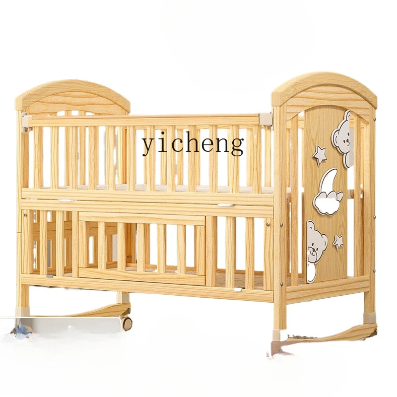 Tqh Baby Crib Solid Wood Paint-Free Newborn Baby BB Cradle Multi-Functional Movable Children Stitching Bed