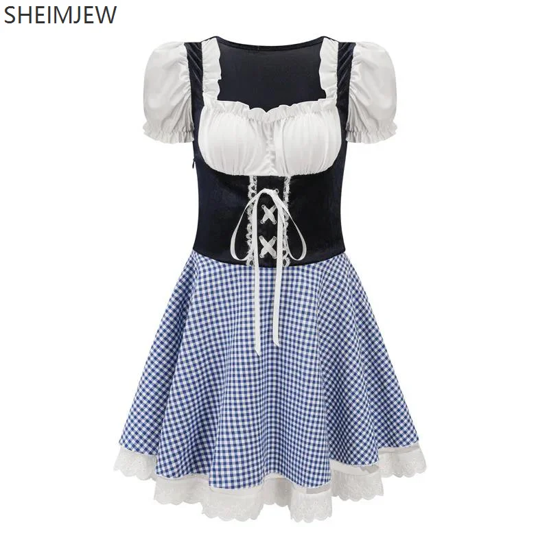 German Munich Oktoberfest Plaid Costume Traditional Bavarian Beer Girl Dress Carnival Party Sexy Beer Maid Cosplay Adult Outfits