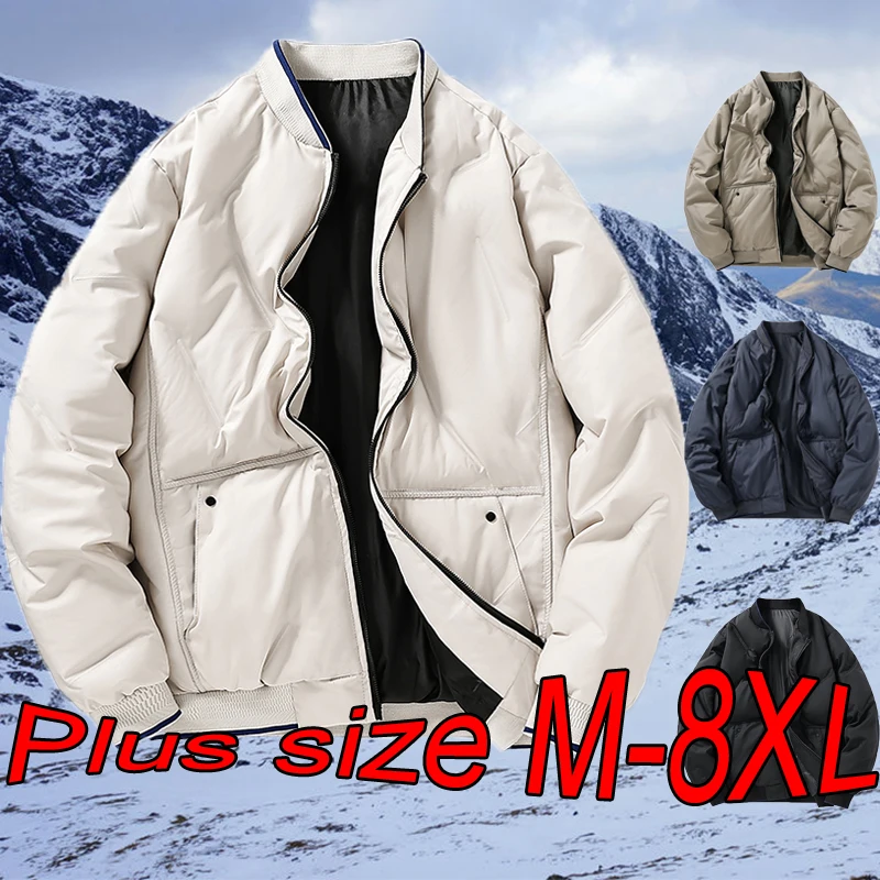 Men's Baseball Collar Jacket M-8XL Plus Size Winter American Simple Fashion Warm Tops Stand-up Collar Plus Size Thick Down Coats