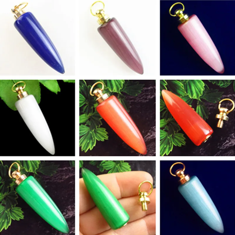 

43x13mm Bullet Shaped Perfume Bottle Pendants Cat Eye Gem Essential Oil Diffuser Charms Pendants DIY Jewelry Making