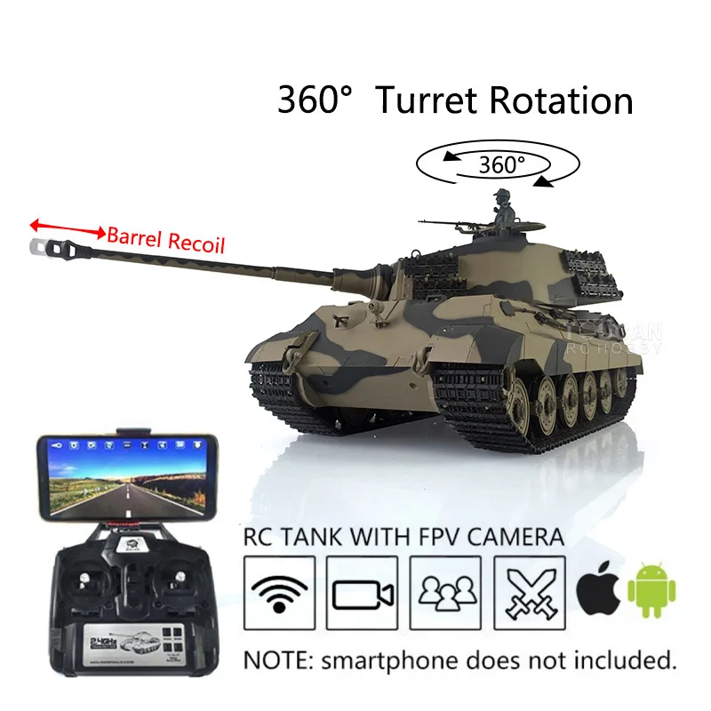 Heng Long 1/16 7.0 พลาสติก FPV King Tiger RC ถัง 3888A 360 °   Turret BarrelRecoil อินฟราเรด Battle รถทหารของเล่น TH17522