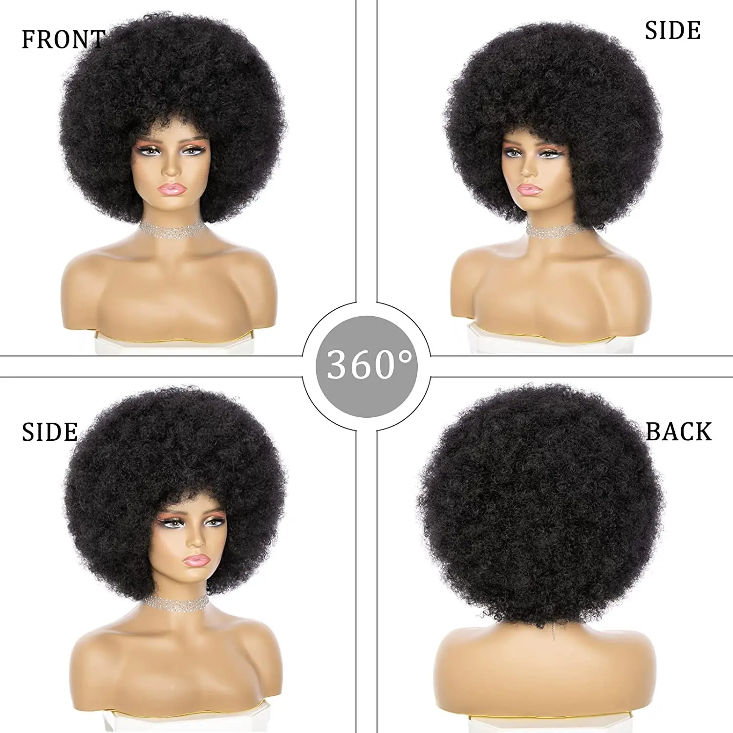 Short Afro Wigs for Black Women, Afro Kinky Curly Hair Wigs With Bangs Puff Wig Synthetic Hair Big Afro Wig For Daily Party Use