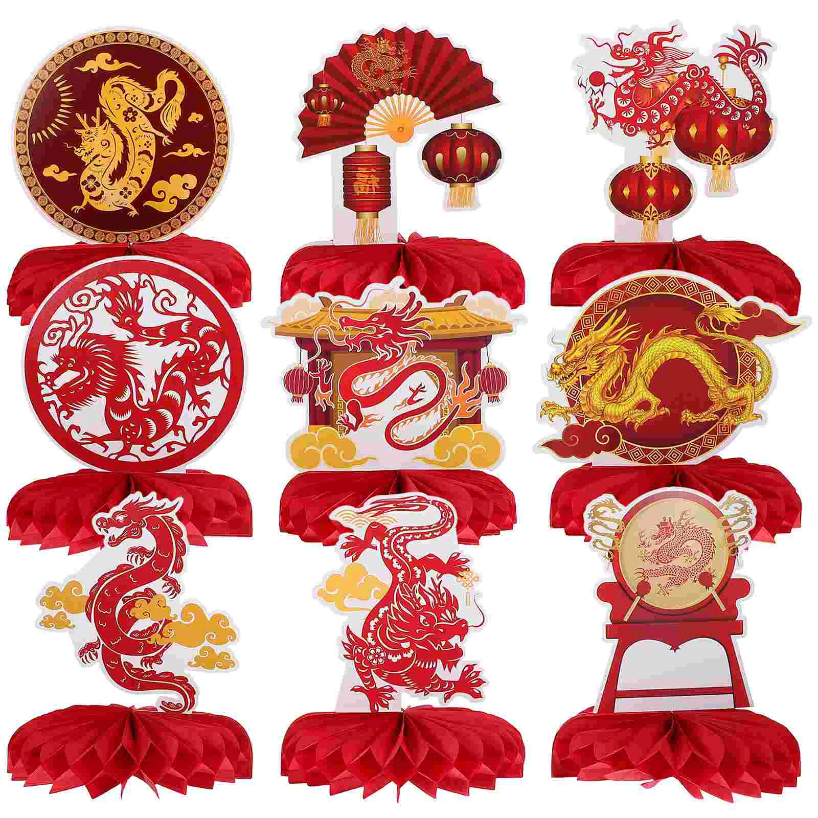 

9 Pcs Chinese New Year of The Dragon Party Honeycomb Decorative Ornaments Desktop Balls Crafts for Adornment Paper Unique