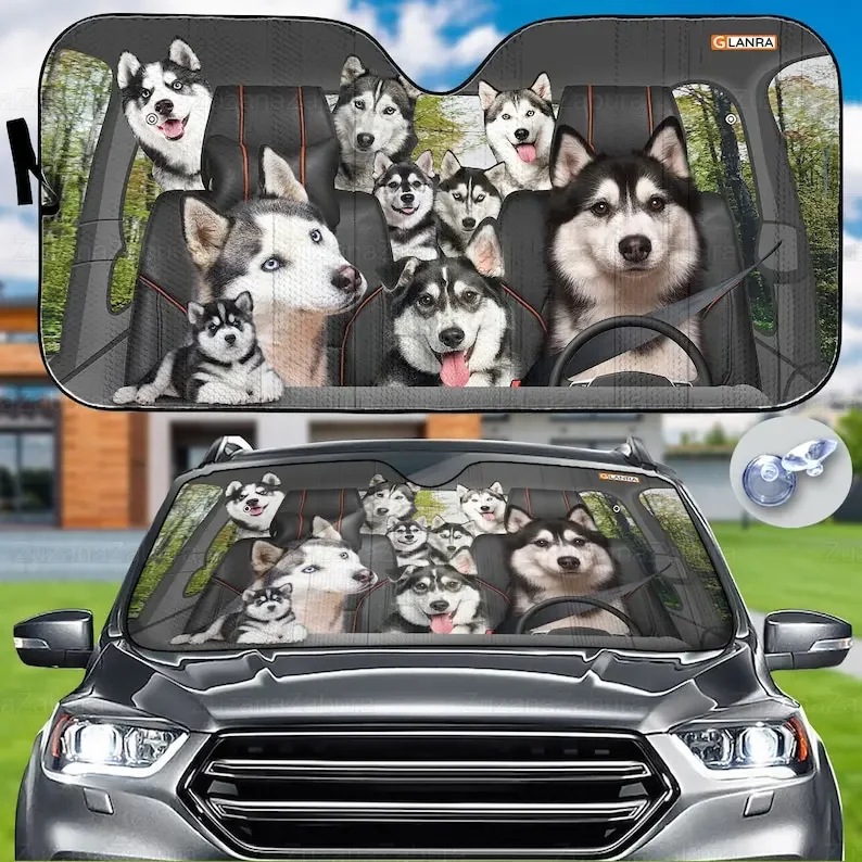 

Автомобильный солнцезащитный козырек Husky, аксессуары для защиты от солнца Husky Lover, подарок для папы, лобовое стекло автомобиля, подарок для хозяина собаки, подарок Хаски Gif