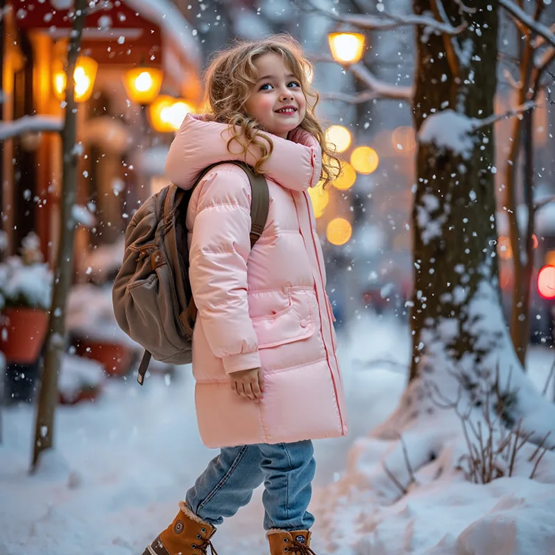 

2025 Girls Winter Jacket Girl's Down Velvet Thickened Versatile Down Jacket Mid-Length