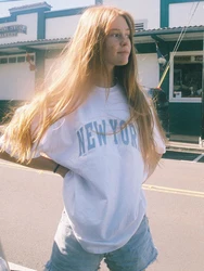 New York Embroidery Oversize T-shirt Women Fashion Cotton Short Sleeve Tee Shirt Summer Loose Casual Streetwear Y2k T Shirt 2023